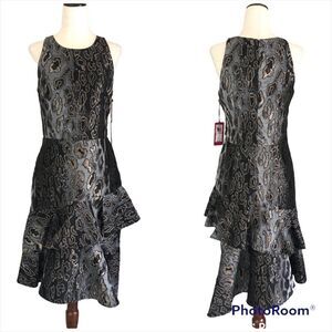 VINCE CAMUTO Metallic Cheetah Print Cocktail Dress Sleeveless Black Size‎ 2 New